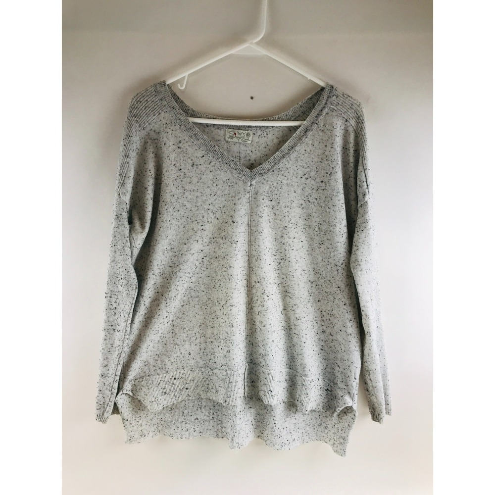 Poof Apparel Sweater, Women's Size Small, Gray, V-neck, Oversized, Pullover